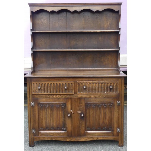 602 - Old Charm Style Dresser with Linenfold Panels. Height: 178cm