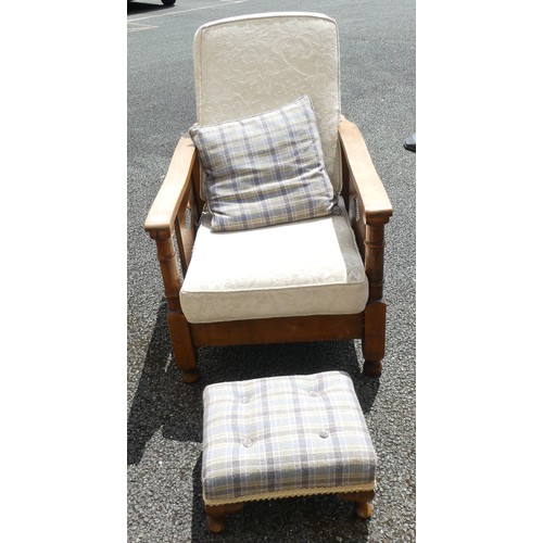 609 - 1940's Style Reclining Chair with Footstool. Height of tallest: 90cm (2)