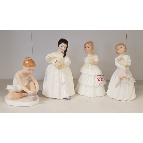 221 - Royal Doulton figures Mandy HN2476, My First Pet HN3122, Julie HN2995 and Ballet Shoes HN3434 (4)