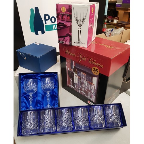 331 - Five Boxed Collection of Crystal and Glassware to include Cieliz Tumblers, Cristalo Italiano Celebra... 