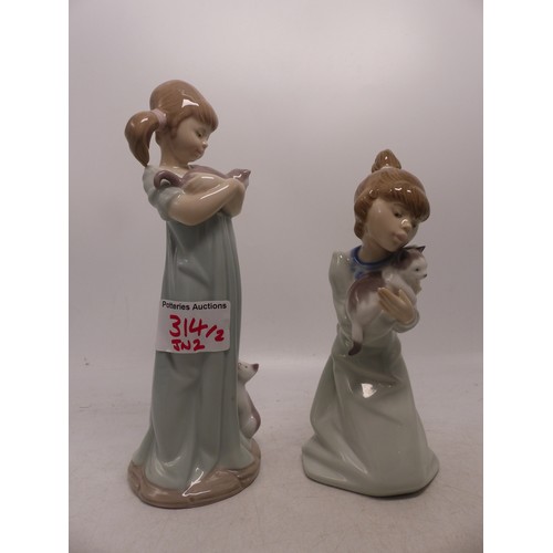 314 - Two Lladro Figures of Girls with Kitten (2)