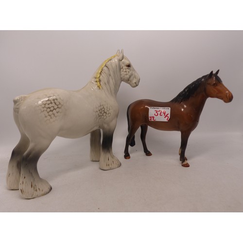 324 - Two Beswick Horses to include 818 Shire Horse in Grey together with Brown Beswick Horse. (2)