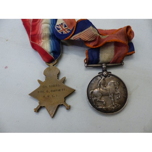 470B - WW1 Military Medal handed to PTE. G Barnett 1914-1915 together with Silver WW1 Medal 1914-1918