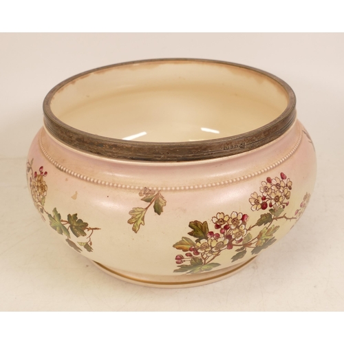 303 - Carlton Blush ware metal mounted fruit bowl with Royal May decoration, by Wiltshaw & Robinson, c1900... 