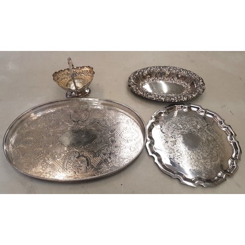 272 - A Collection of Four Silverplated Items to include Bon Bon Dish, Oval Shallow Bowl, Engraved Plate a... 