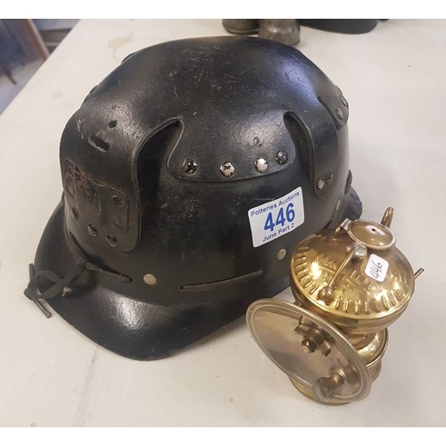 446 - Vintage Huwood minors helmet with lamp