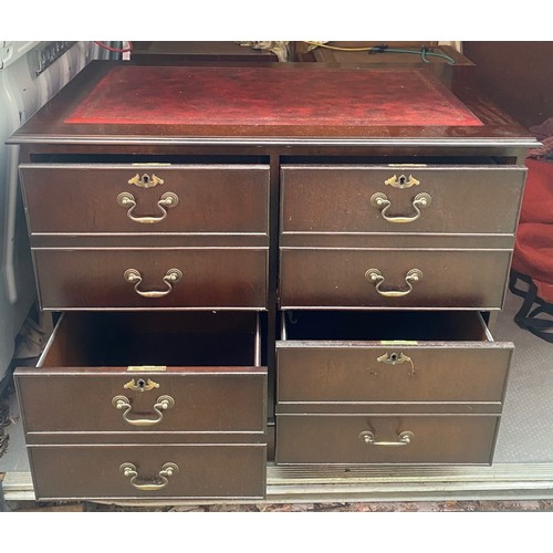 612 - Red leather Reproduction Mahogany Office Filing Desk 94cm W x 76cm H