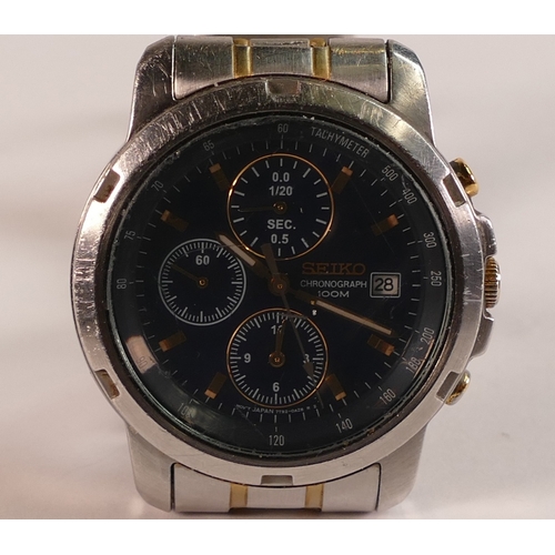 776 - Gentlemans Seiko quartz Chronograph, stainless steel watch & bracelet, boxed with spare links & pape... 