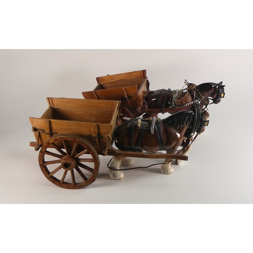 278 - A Sylvac and Melba Ware Shire horse in working harness with wooden  cart (2)