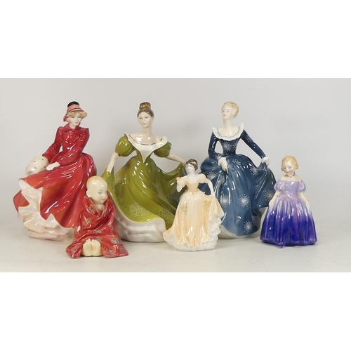 351 - Six Ceramic Figures to include Royal Doulton Marie HN1370, This Little Pig, Louise HN3207, Lynn HN23... 