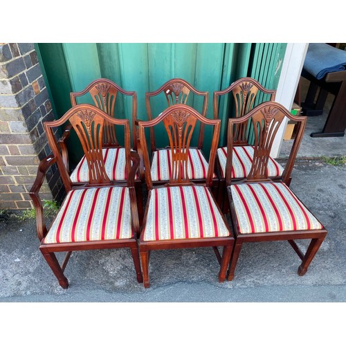 614 - A set of 6 reproduction Hepplewhite style Mahogany dining chairs with 2 carvers (6 total)