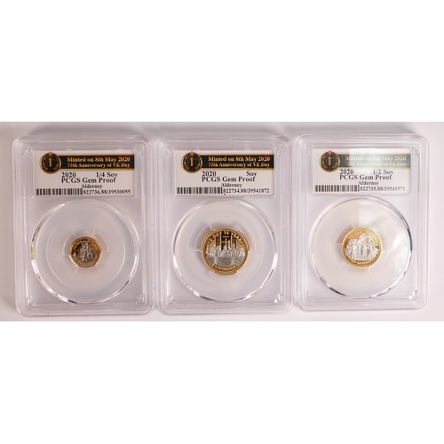 17 - 2020 VE Day 75th anniversary gold de luxe 22ct gold coin GEM proof 3 coin set (Alderney), Sovereign,... 