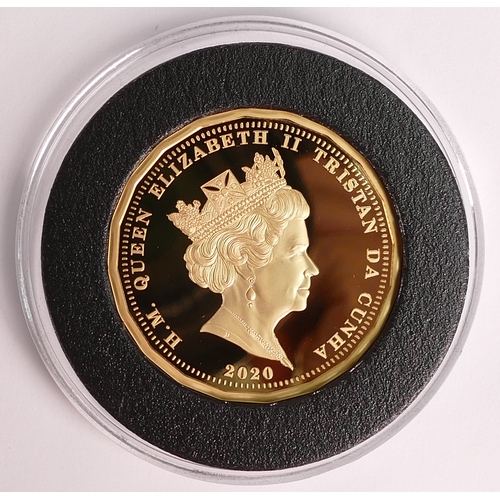 20 - 2020 - 20 sided 2 oz. Brexit £20 22ct gold sovereign featuring Ark Royal, weight 62g, original purch... 