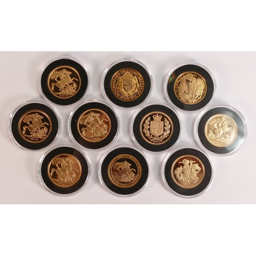 30 - 10 x double sovereign (£2) 22ct gold coin designs 1980 - 2107.  Gross weight 159g.  Original purchas... 