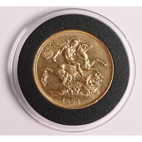 31 - Queen Victoria DOUBLE sovereign (£2) 1893 22ct gold coin.  Purchase cost £4500.