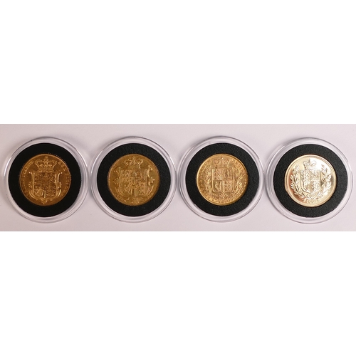 35 - The Shield design gold sovereign set - 4 x gold sovereigns.  Purchase cost £8300