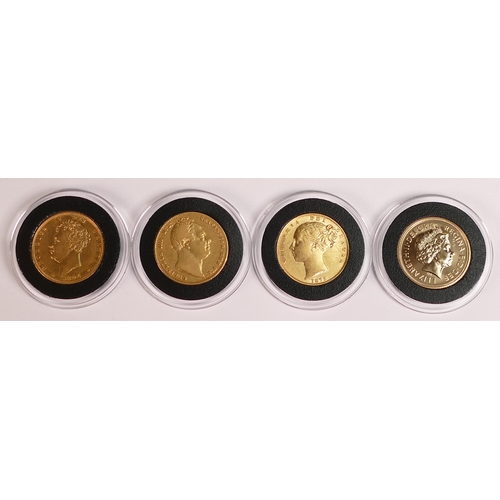 35 - The Shield design gold sovereign set - 4 x gold sovereigns.  Purchase cost £8300