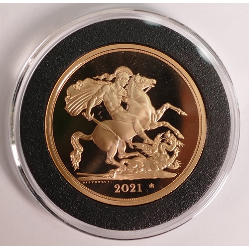 39 - QEII £5 / 5 sovereign 22ct gold proof coin 2021 40g, original cost £7000. Limited edition of 550, wi... 