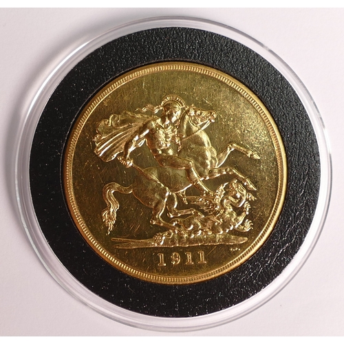 47 - George V proof gold £5 five pounds coin 1911, purchase cost £30,800, invoice included.