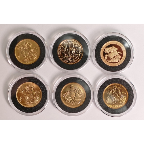 48 - 6 - Sovereigns - 200th Anniversary of the sovereign St George Piedfort set, gross weight 55.96g of 2... 