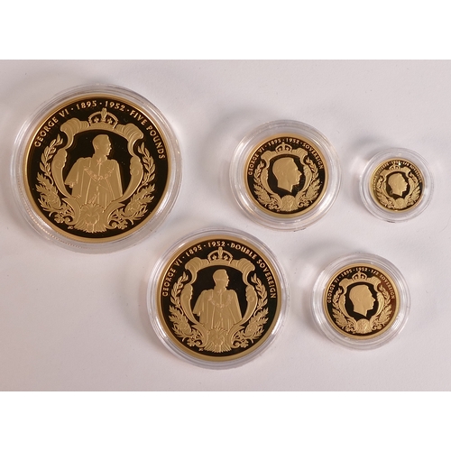 50 - 2002 George VI tribute 22ct gold definitive proof set of 5 coins, gross weight 70g. £5 - 1/4 soverei... 