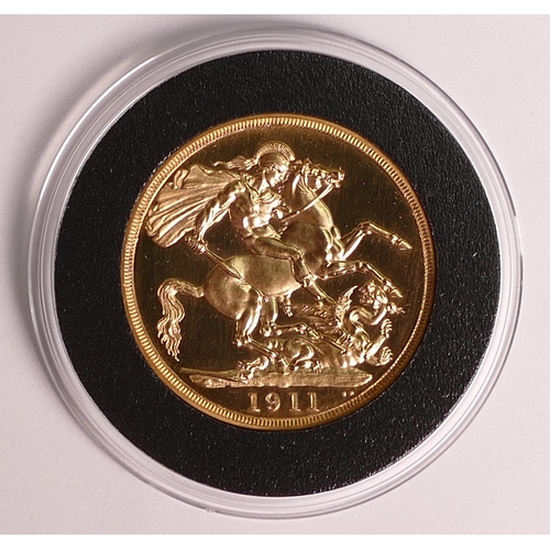 58 - George V proof 22ct gold double sovereign 1911, 15.98g.  Purchase cost £10,800.