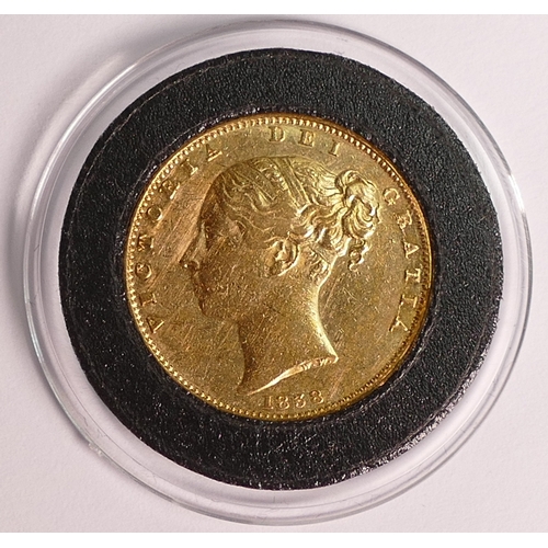 68 - Queen Victoria shield back FULL sovereign 1838, scarce in this condition, purchase cost £7000, invoi... 