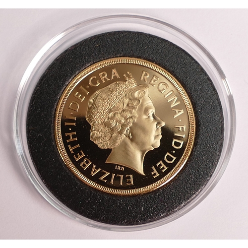 73 - QEII double sovereign proof 22ct gold coin 2002, weight 15.96g.  Cost when purchased £1900. Boxed, r... 