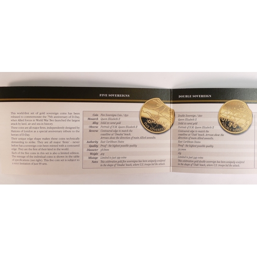 74 - 2019 Heroes of D Day 75th anniversary 22ct gold set - £5, £2, sovereign, half & quarter sovereign co... 