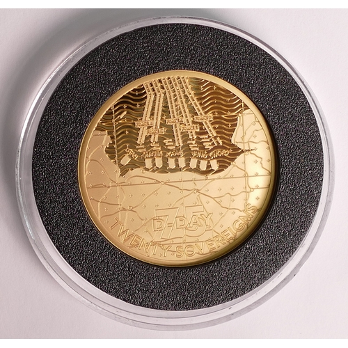 9 - 2019 Heroes of D Day 75th anniversary 2.5 oz. 22ct gold £20 sovereign coin 2019, weight 77.75g.  Wit... 