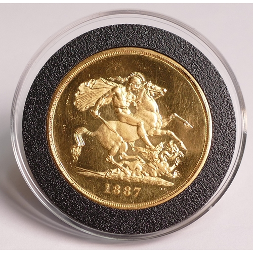 72 - Victoria PROOF five pounds £5 / five sovereign gold coin 1887, purchase cost £46,000.  A very lovely... 