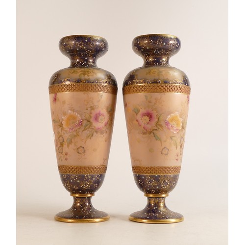 7 - A pair of Carlton ware Wiltshaw & Robinson Ivory Blush ware vases in the Arvista pattern. Cobalt blu... 