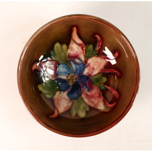 24 - Moorcroft Columbine pattern pin dish. Diameter: 9cm