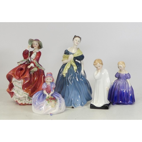 274 - Royal Doulton lady figures Top o'the Hill HN1834, Adrienne HN2304, Marie HN1370 and Monica HN1467 to... 