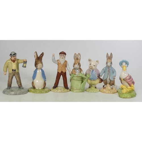 334 - Beatrix potter figures to include Jemima and her ducklings, Pigling Bland, Farmer potatoes, Peter an... 