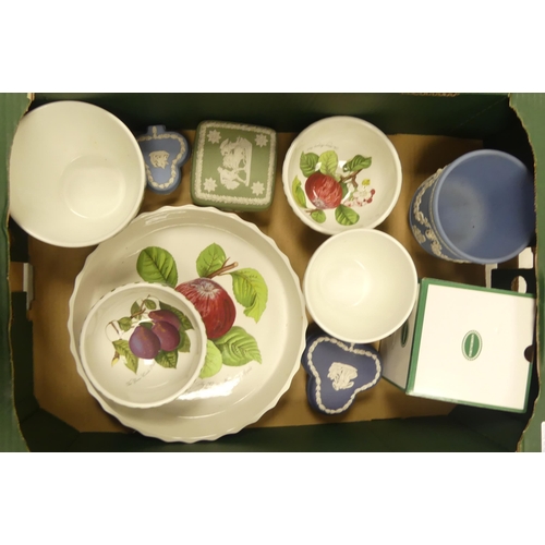 39 - Portmeirion Pomona bowls and flan dish together with Wedgwood jasperware small planter, lidded boxes... 