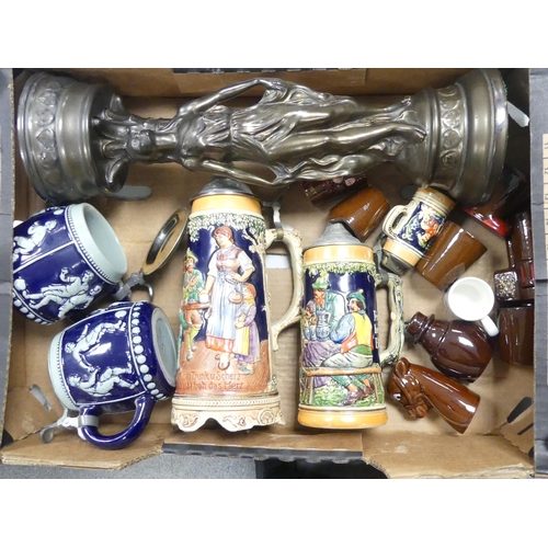 3 - A Mixed Collection of Ceramics to include Musical Stein, Stoneware Beer Mugs, Candle Sconce Holder, ... 