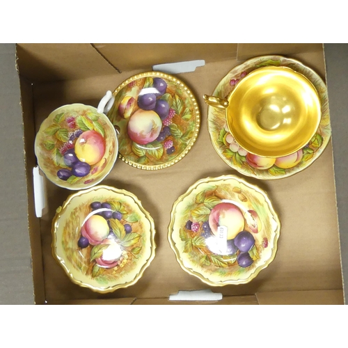 273 - Aynsley Orchid gold cup & saucer, 3 pin dishes and 1 fruit decorated cup (1 tray)