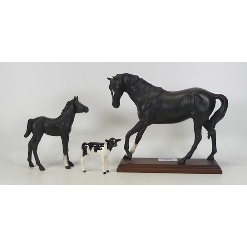 245 - Beswick Black Beauty and foal together with Friesian Calf 1249C ( chip to ear)