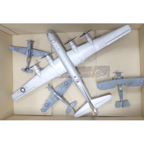 334 - A collection of made model aeroplanes to include Boeing superfortress, Fairey swordfish fighter, Sea... 