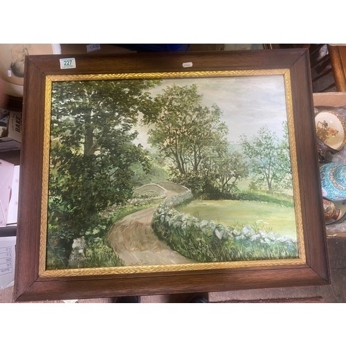 227 - M. S. Milward, English School. An English Rural Path Scene with Bridge. Height: 58.5cm Width: 72cm