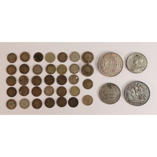 785 - A collection of coins to include Silver Crowns, dated 1893(28g) and 1937(28g), collection of pre 47 ... 