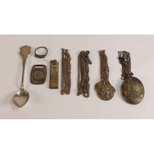 786 - A collection of Silver jewellery including pendants, chains, spoon etc, 68.9g.