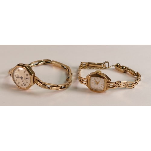 805 - 9ct gold ladies watch with 9ct gold expandable bracelet, without movement 10.8g, together with ladie... 