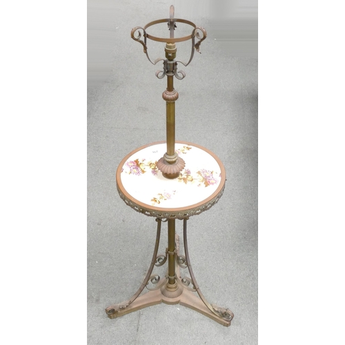 216 - A Victorian Three Footed Standard Lamp with Table. Inset with a Carltonware Wiltshaw & Robinson Chry... 