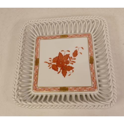 65 - Herend lattice dish with rust Chinese bouquet design