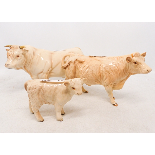 349 - Beswick Charolais Cattle Family to include Bull, Cow and Calf (3)