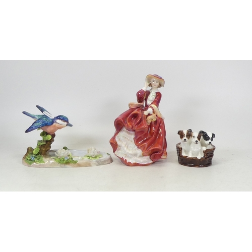 278A - Three ceramic figures to include Royal Doulton Lady figure Top O' Hill HN 1834, Royal Doulton poppys... 