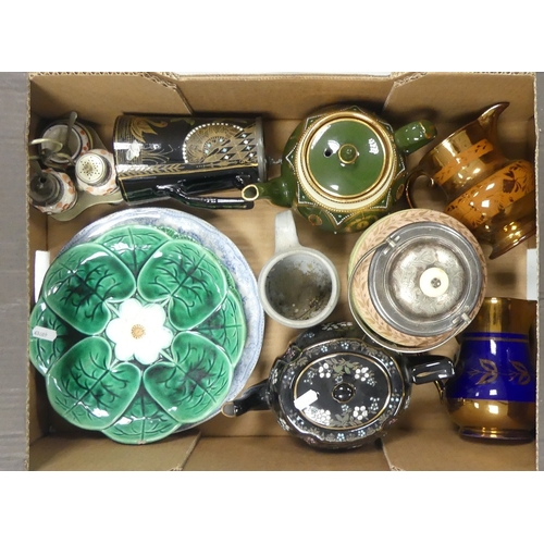 178 - A Mixed Collection of Victoriana and Later ceramics to include teapots, majolica lily plate, lustre ... 