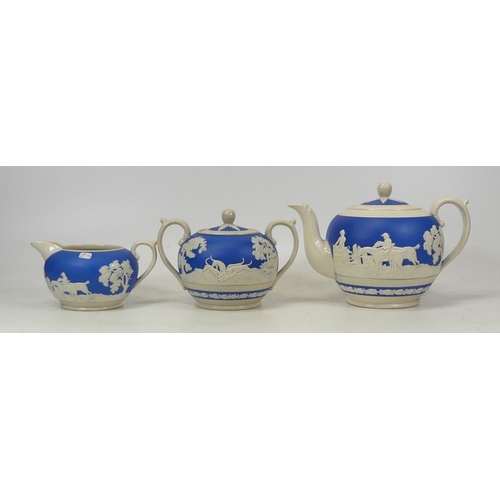 181 - A Copeland Spode Blue and White Relief Tea for One Set to include Teapot, Lidded Sugar Bowl and Milk... 